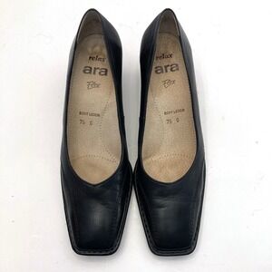 ARA Womens Relax Flex Black Leather Square Toe Pump US Womens 10 EU 10 UK 7.5